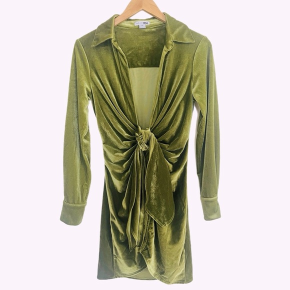 NWOT Fashion Nova Hung Up Velvet Mini Dress in Chartreuse Size XS - Picture 3 of 10